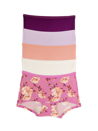 So Smooth Modal Midrise Boyshort 5-Pack in Pink Florals.