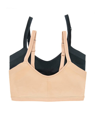 Wireless Seamless Side Smoothing Bra 2-Pack in Black Warm Nuetral.