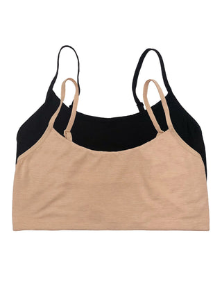 Super Soft Modal Bralette 2-Pack in Black Warm Nude.