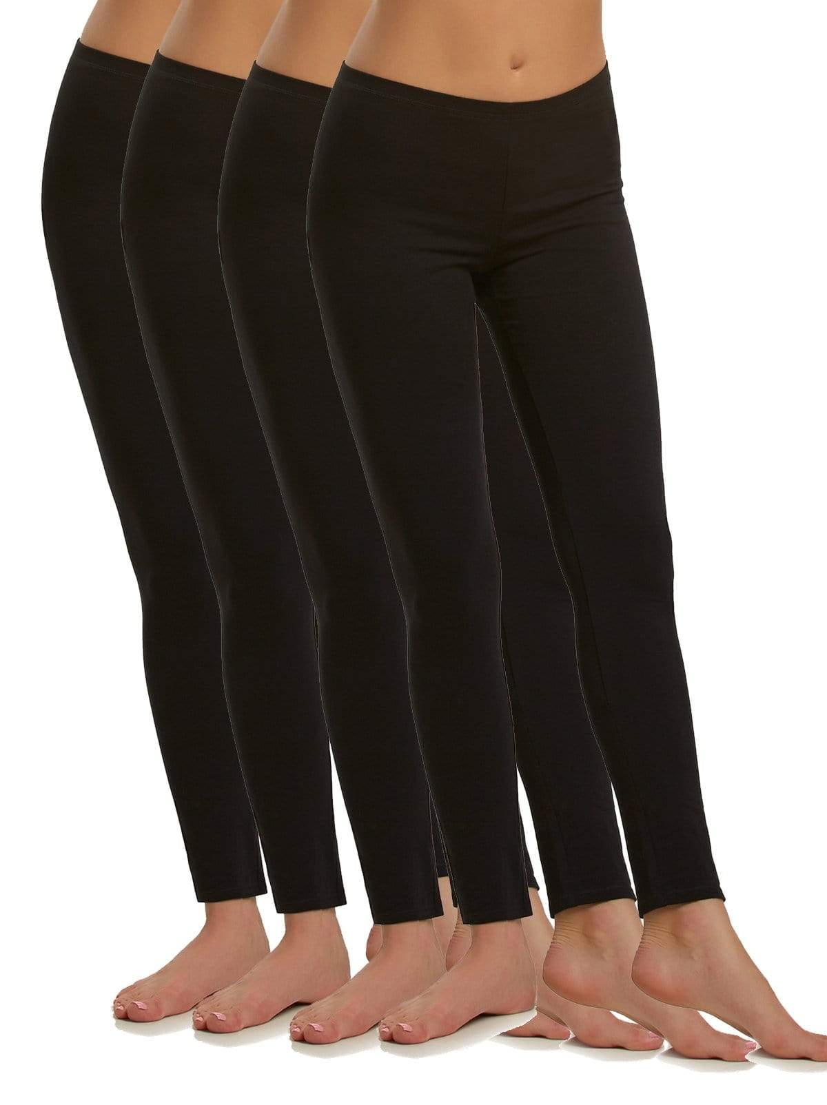 Cotton Modal Lightweight Leggings 4-Pack - Black / Small