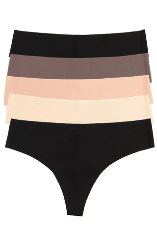 Five pairs of Felina’s seamless underwear, stacked on top of each other.
