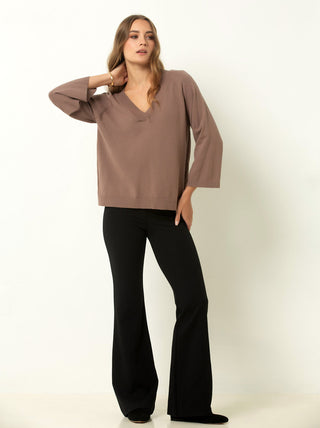 Single Stitch Drop Shoulder V-Neck Sweater