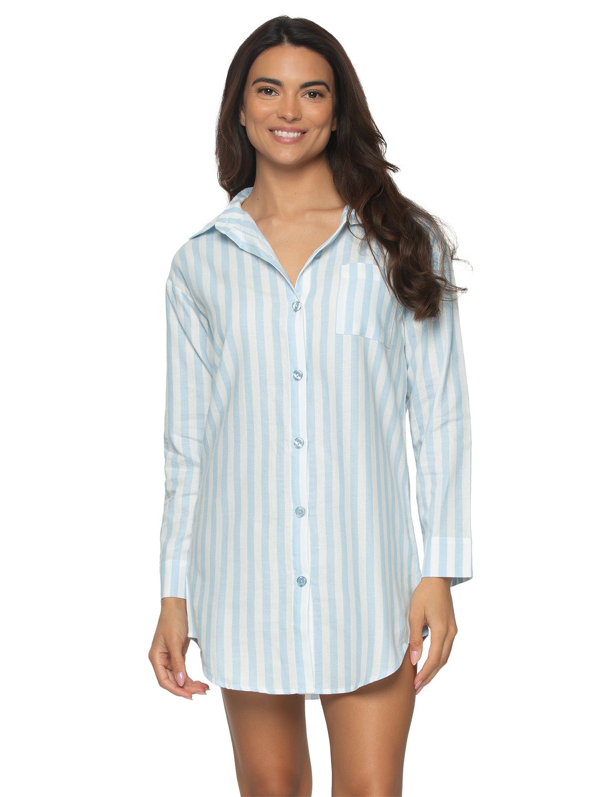 売れ筋商品|||フェリナ シャツ トップス レディース Women's Mirielle Sleep Shirt White with Gray Pinstripe Mirielle Sleepshirt | Felina