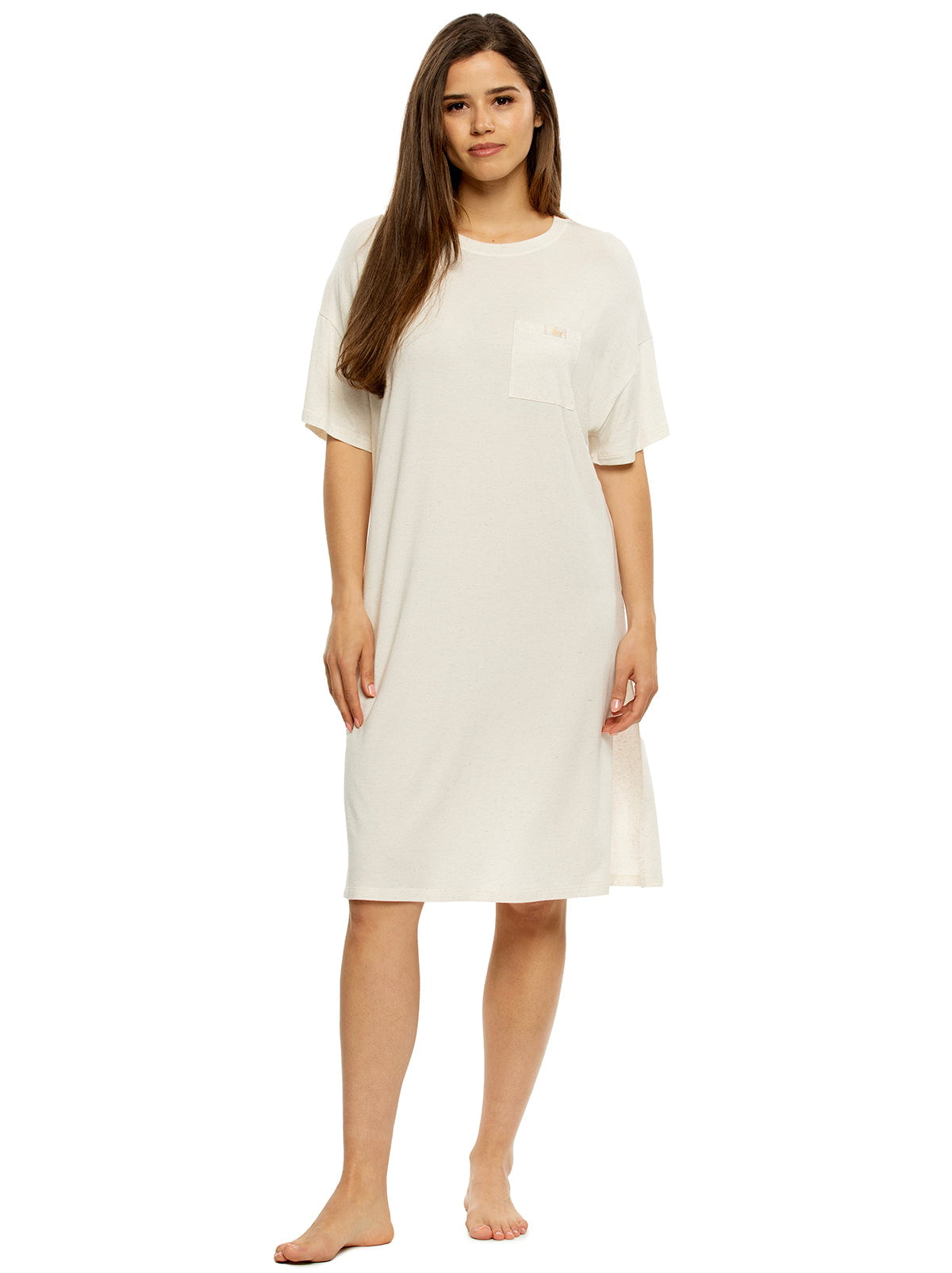 Felina Women's Lena Modal Linen Blend Oversized Sleep Shirt, Sand, XL