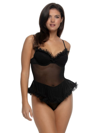 Jezebel by Felina Veil Tulle & Mesh Ruffle Teddy