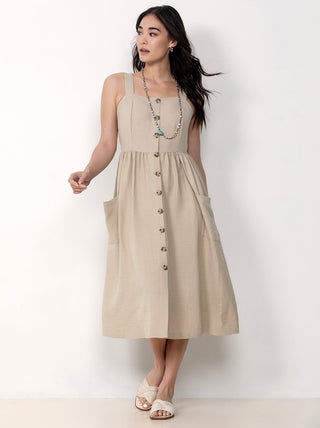 Button Front Midi Dress