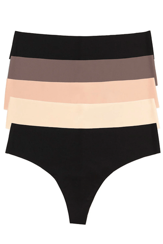 Five pairs of Felina’s seamless underwear, stacked on top of each other.
