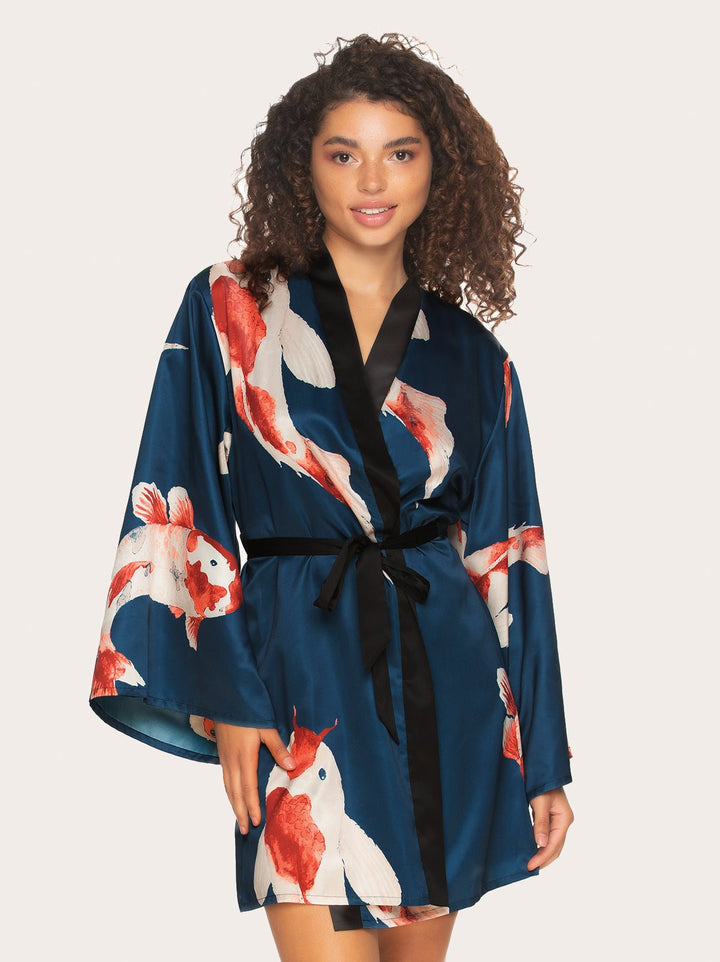 Adrienne Printed Satin Kimono