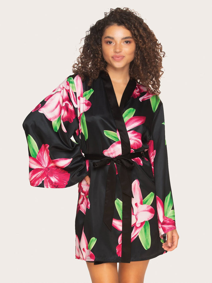 Adrienne Printed Satin Kimono