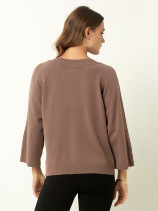Single Stitch Drop Shoulder V-Neck Sweater