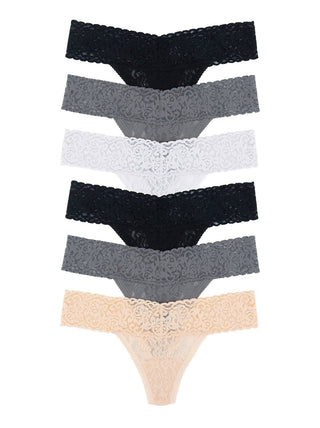 Signature Stretch Lace Low Rise Thong 6-Pack