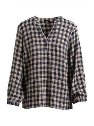 Single Stitch V-Neck Plaid Peasant Top