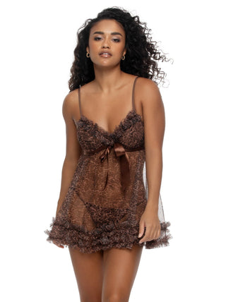 Jezebel by Felina Veil Luxe Ruffle Babydoll & G-String Set