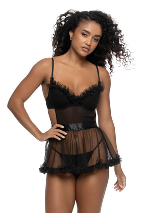 Jezebel by Felina Veil Tulle & Mesh Ruffle Apron