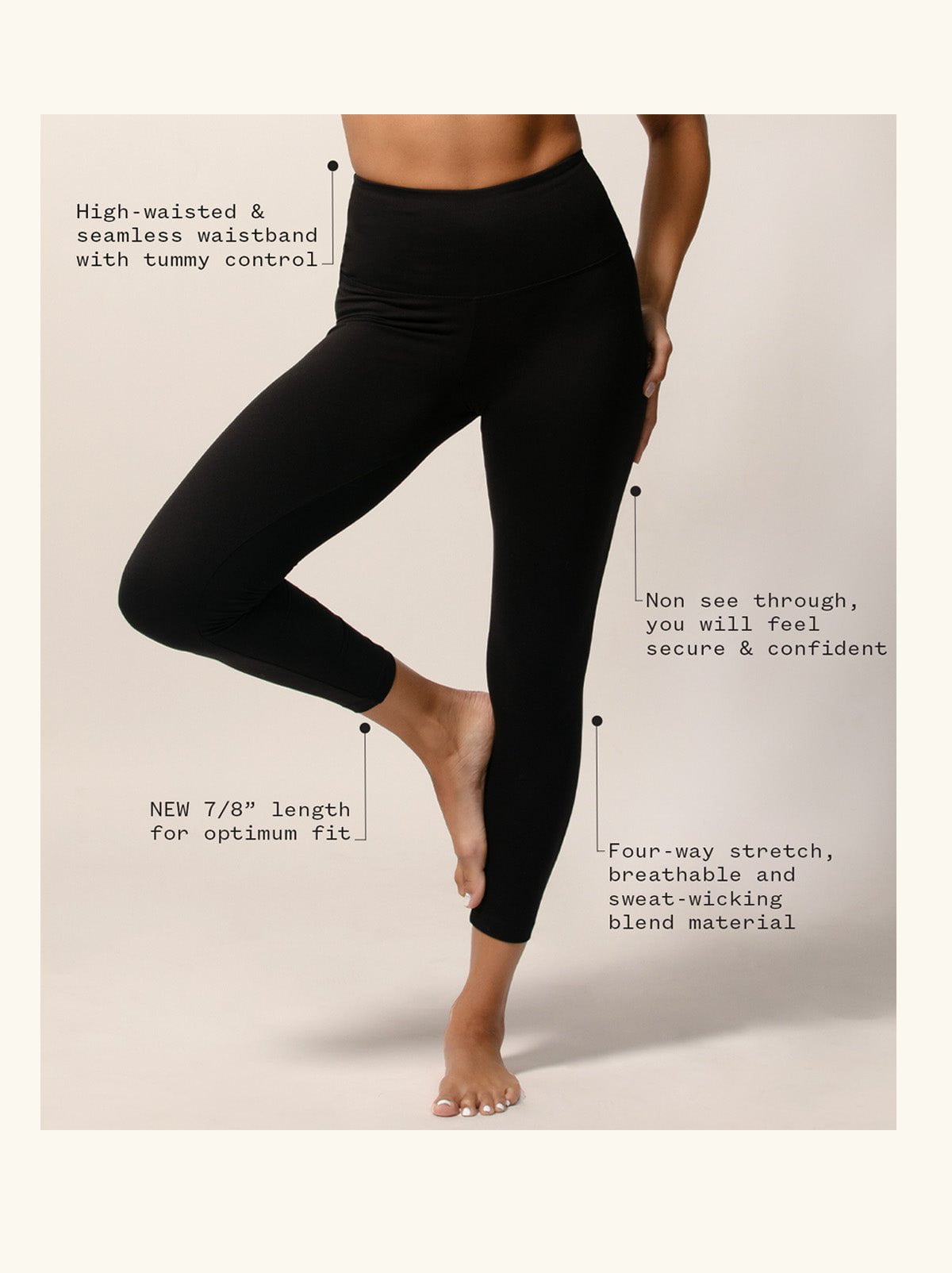 Felina High-Waisted Leggings - Black Ultra Stretch Yoga Pants With Pockets, 71% Polyester 29% Spandex