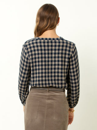 Single Stitch V-Neck Plaid Peasant Top