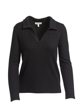 Single Stitch Classic Ribbed V-Neck Sweater with Collar