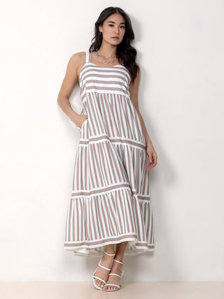 Single Stitch Striped Tiered Maxi Dress