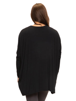 Modal Span Side Drape Maternity L/S Top in black. 