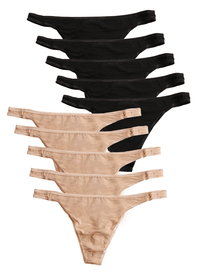 Felina So Smooth Thong 10-Pack color-black fawn
