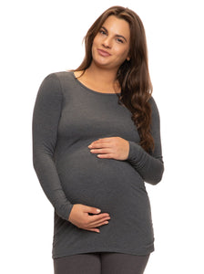 Cotton Modal Maternity Side Shirred L/S Crewneck Shirt