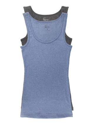 Cotton Ribbed Tank Top 2-Pack in Heather Charcoal Denim. 