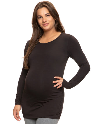 Cotton Modal Maternity Side Shirred L/S Crewneck Shirt