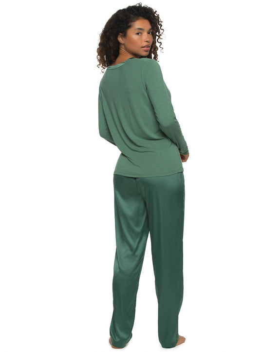 Elysees Long Sleeve Knot Top with Satin Tapered Pant Set