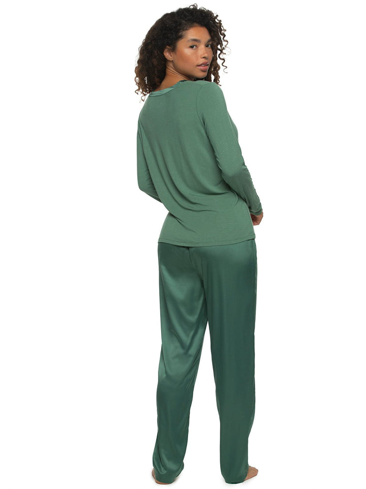 Elysees Long Sleeve Knot Top with Satin Tapered Pant Set