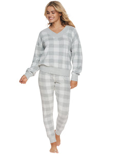 Aurora Soft Brushed Plaid V-Neck Sweatshirt