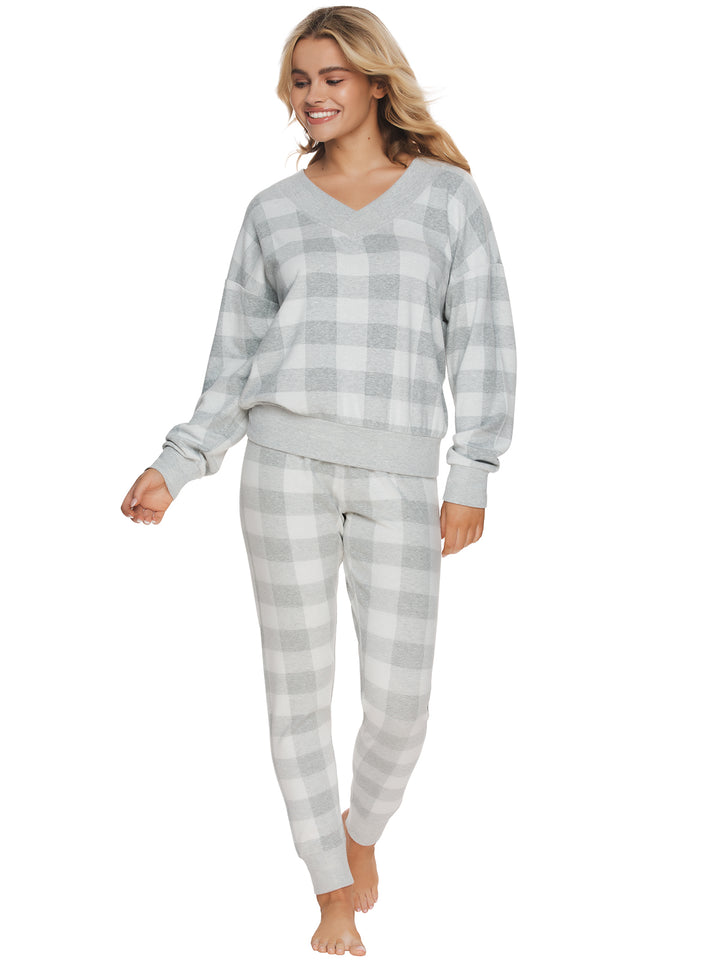 Aurora Soft Brushed Plaid V-Neck Sweatshirt
