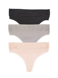 Serene Modal & Lace Thong 3-Pack