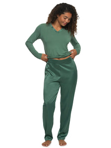 Elysees Long Sleeve Knot Top with Satin Tapered Pant Set