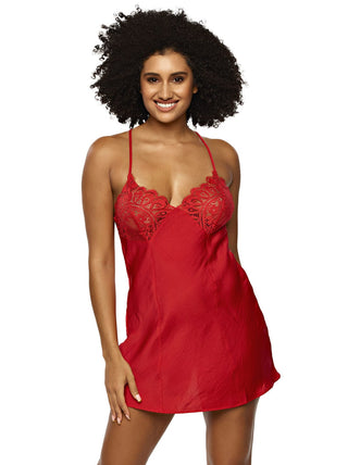 Rita Lace & Satin Chemise in Tango Red. 