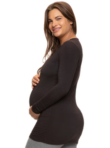 Cotton Modal Maternity Side Shirred L/S Crewneck Shirt