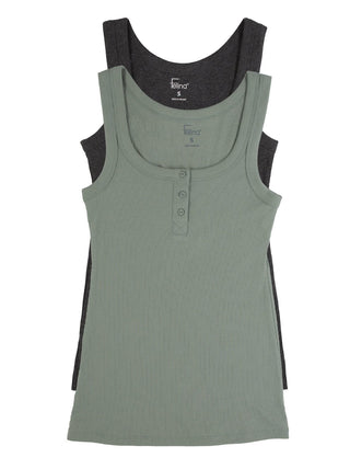 Ribbed Henley Tank 2-Pack in Matcha Latte.