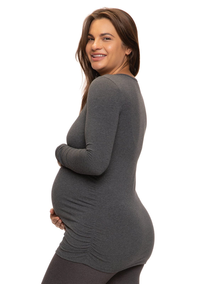 Cotton Modal Maternity Side Shirred L/S Crewneck Shirt