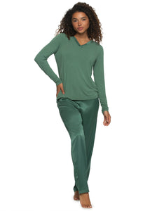 Elysees Long Sleeve Knot Top with Satin Tapered Pant Set